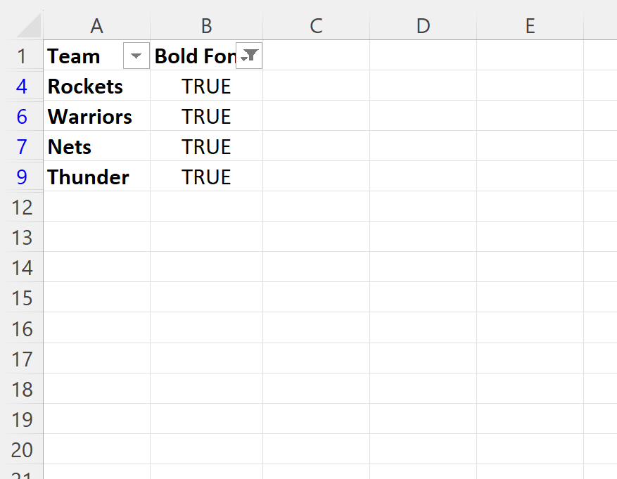 bold5 Excel filter by bold font