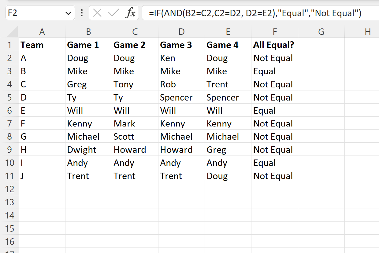 compa3 Excel compare four columns