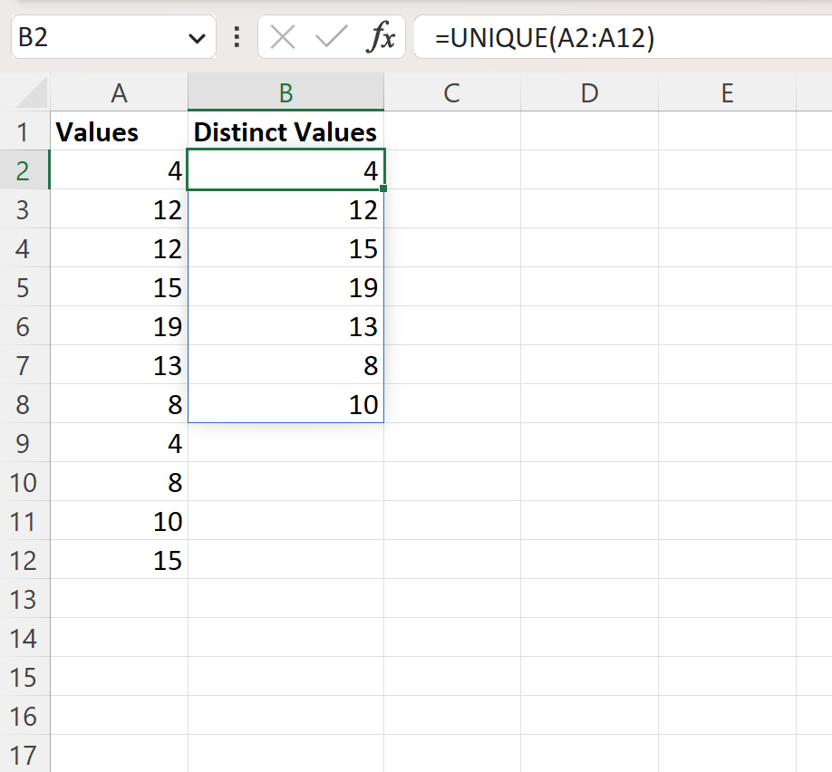 dist3 Excel get distinct values from column