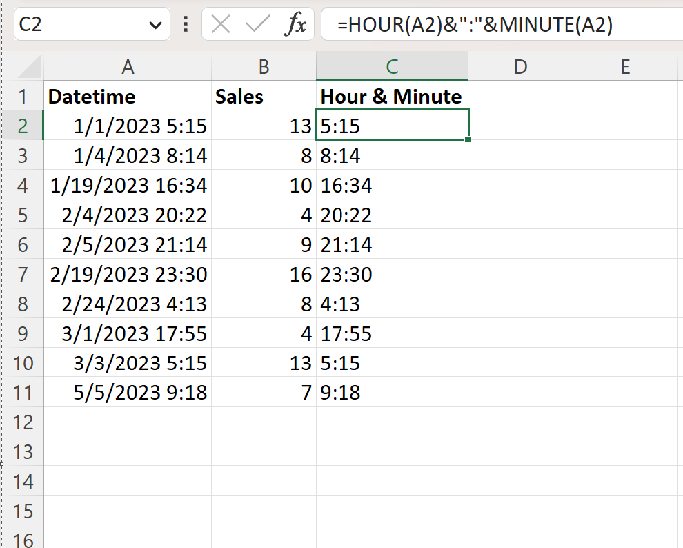 eh3 Excel extract hour and minute from datetime