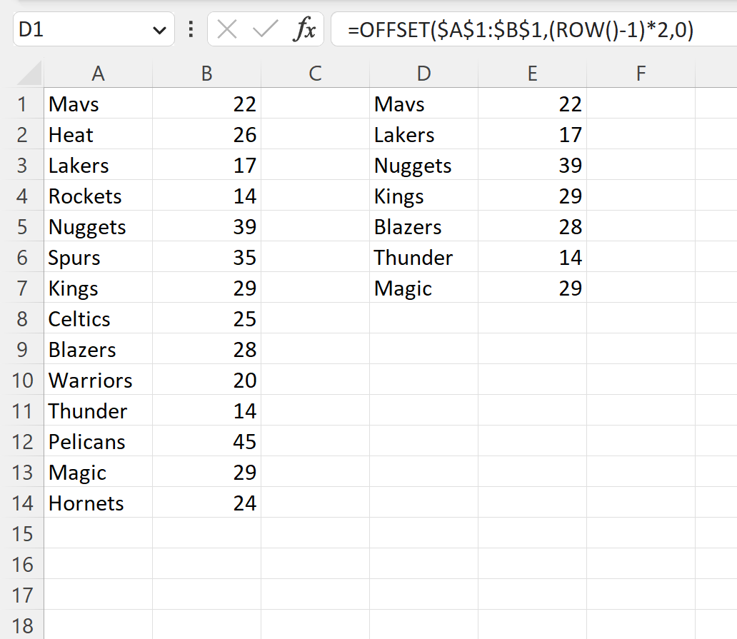 Excel select every other row