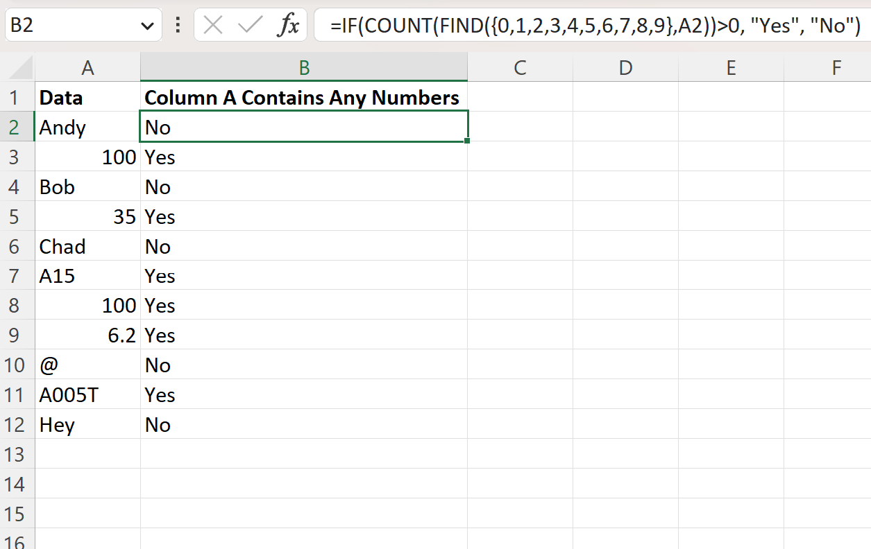 ifnumber3 Excel check if cell contains any numbers