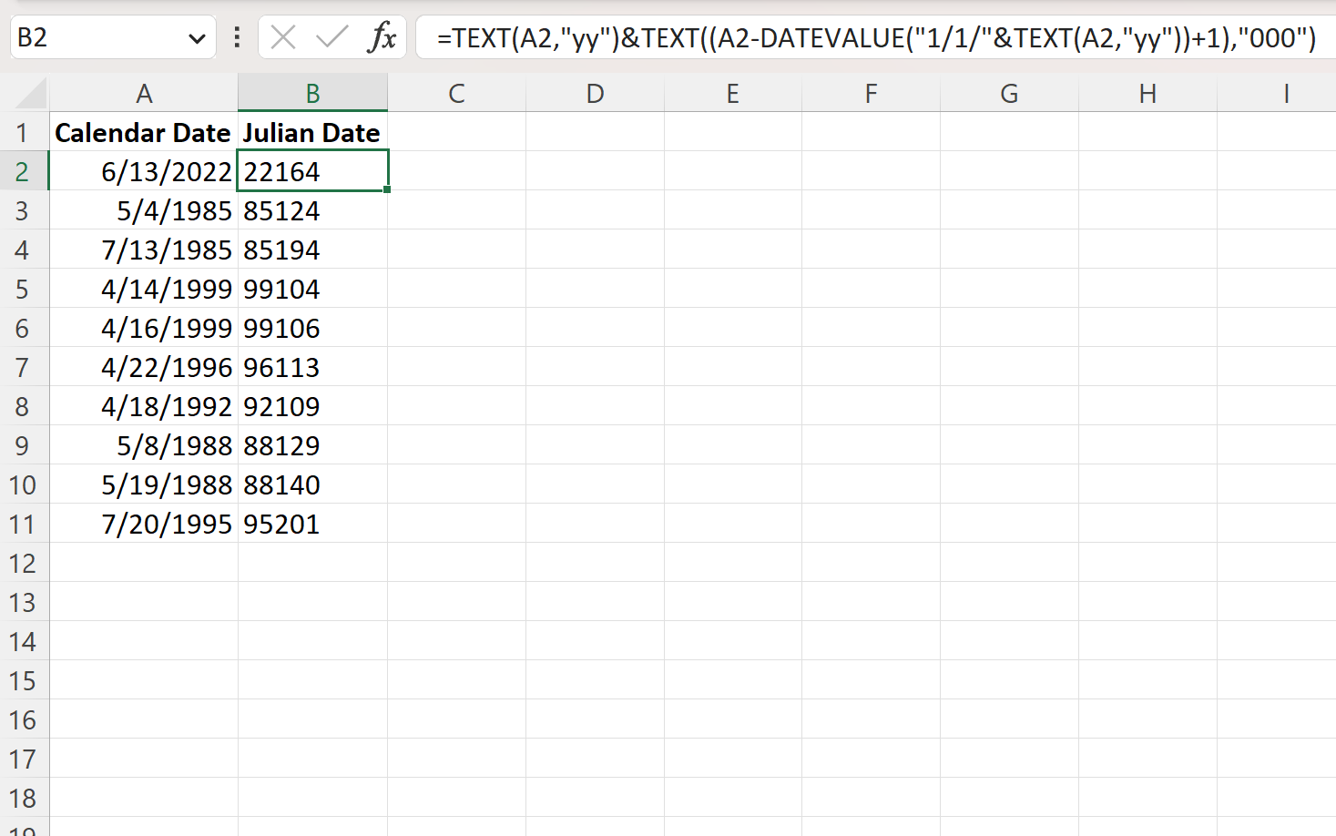 julian2 Excel convert calendar date to Julian date