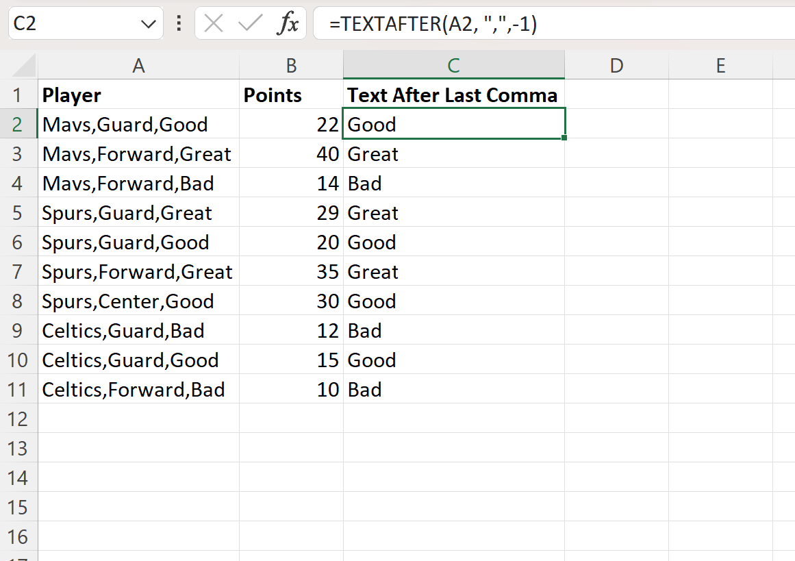 Excel Extract Text After Last Comma