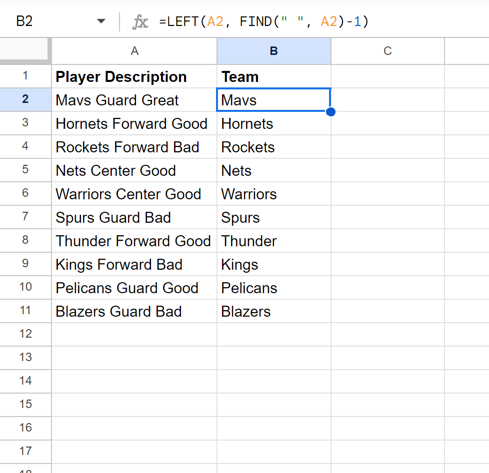 lefts2 Google Sheets extract text left of space