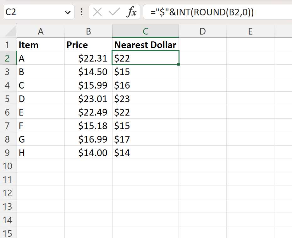 nd4 Excel round to nearest dollar and do not display cents
