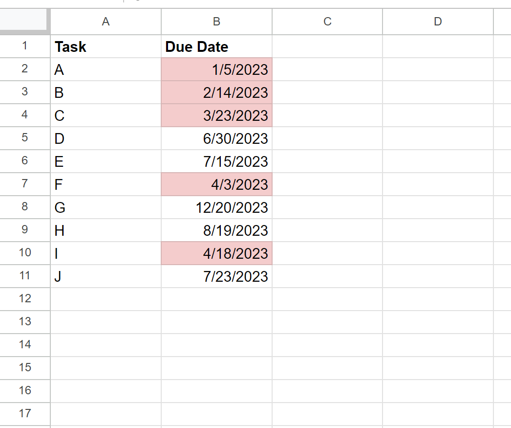 og4 Google Sheets conditional formatting for overdue dates