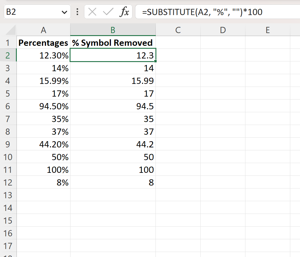 Remove Percentage Symbol In Excel