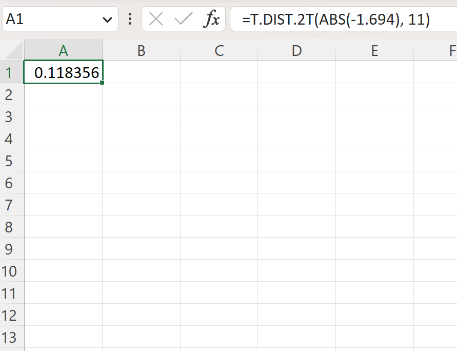 p-value for two-tailed test in Excel
