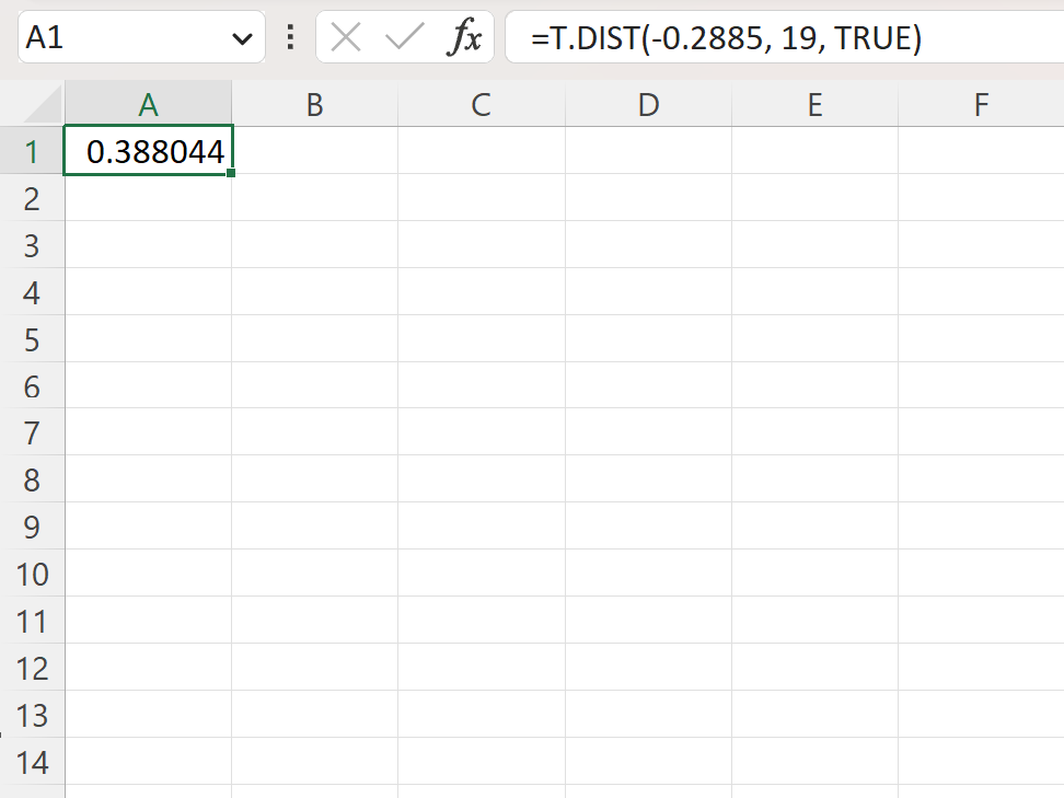 p-value for left-tailed test in Excel