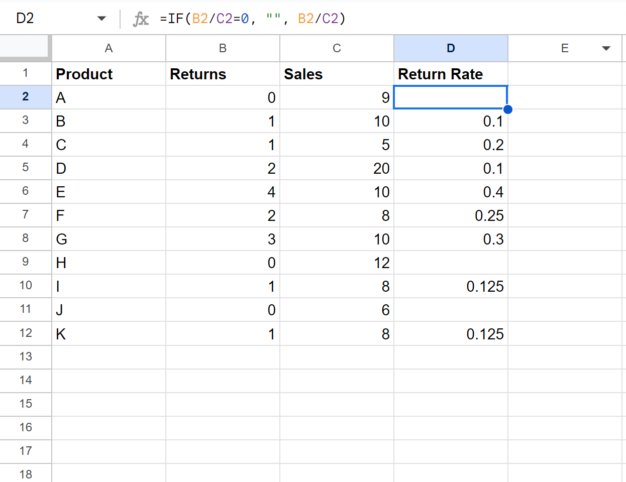 rr3 Google Sheets if zero then blank