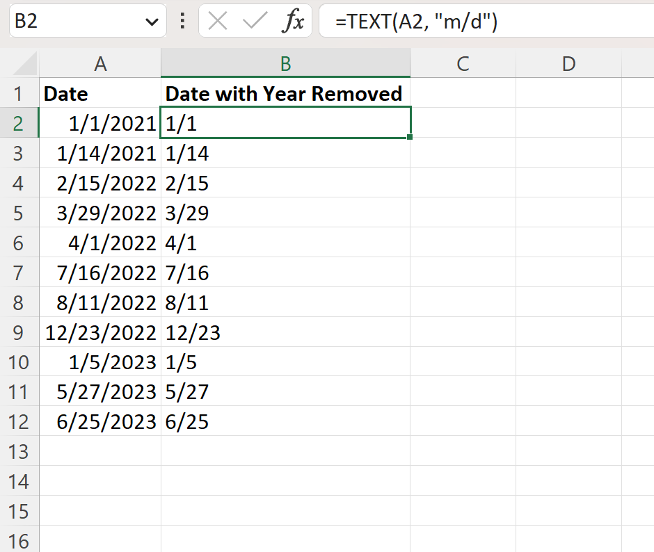 ryear2 Excel remove year from date