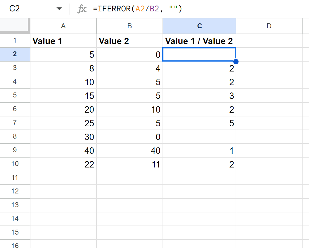 sig2 Google Sheets ignore DIV/0 error