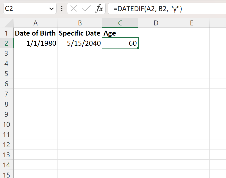 spec1 Excel calculate age on specific date