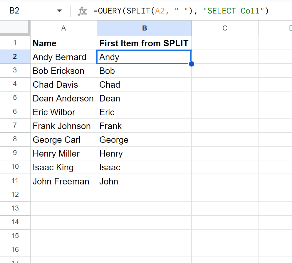 splitfirst2 Google Sheets SPLIT get first
