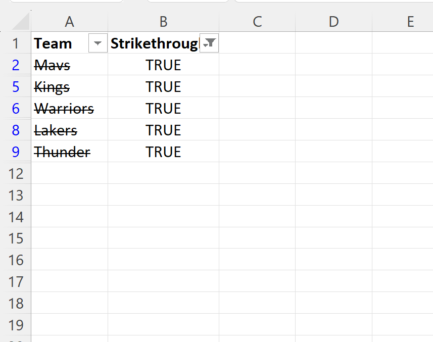 strike5 Excel filter by strikethrough
