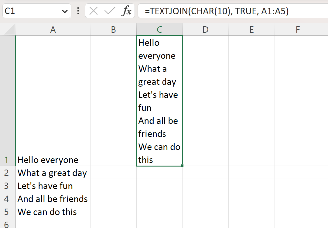 Excel TEXTJOIN function with line breaks
