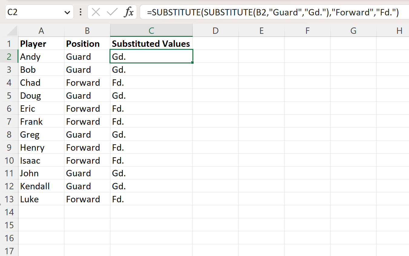 ub2 Excel substitute multiple values