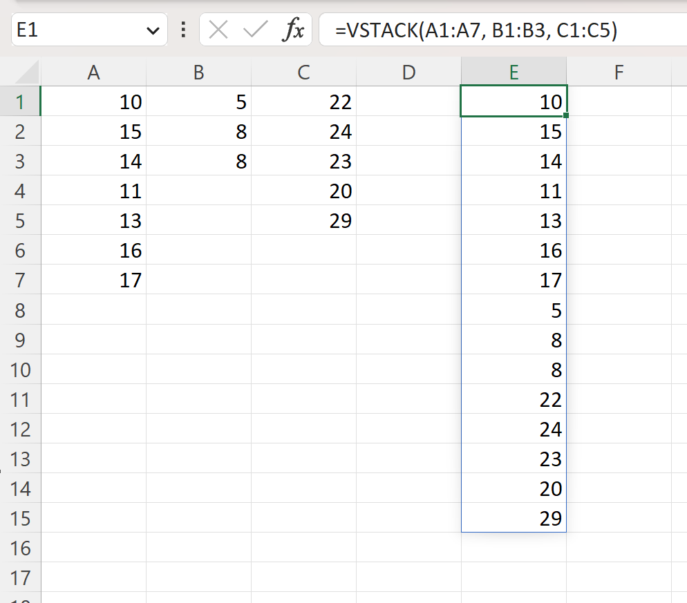 vstack3 Excel VSTACK with different amount of values in each column