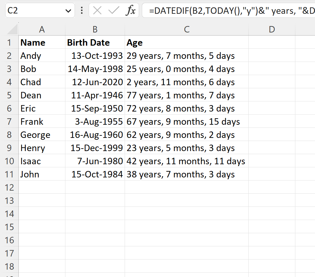 Excel calculate age from dd/mm/yyyy format