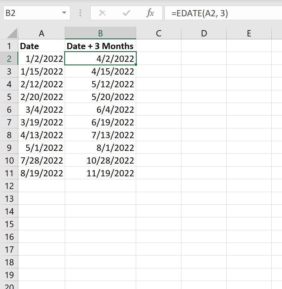 add14 Excel add months to date