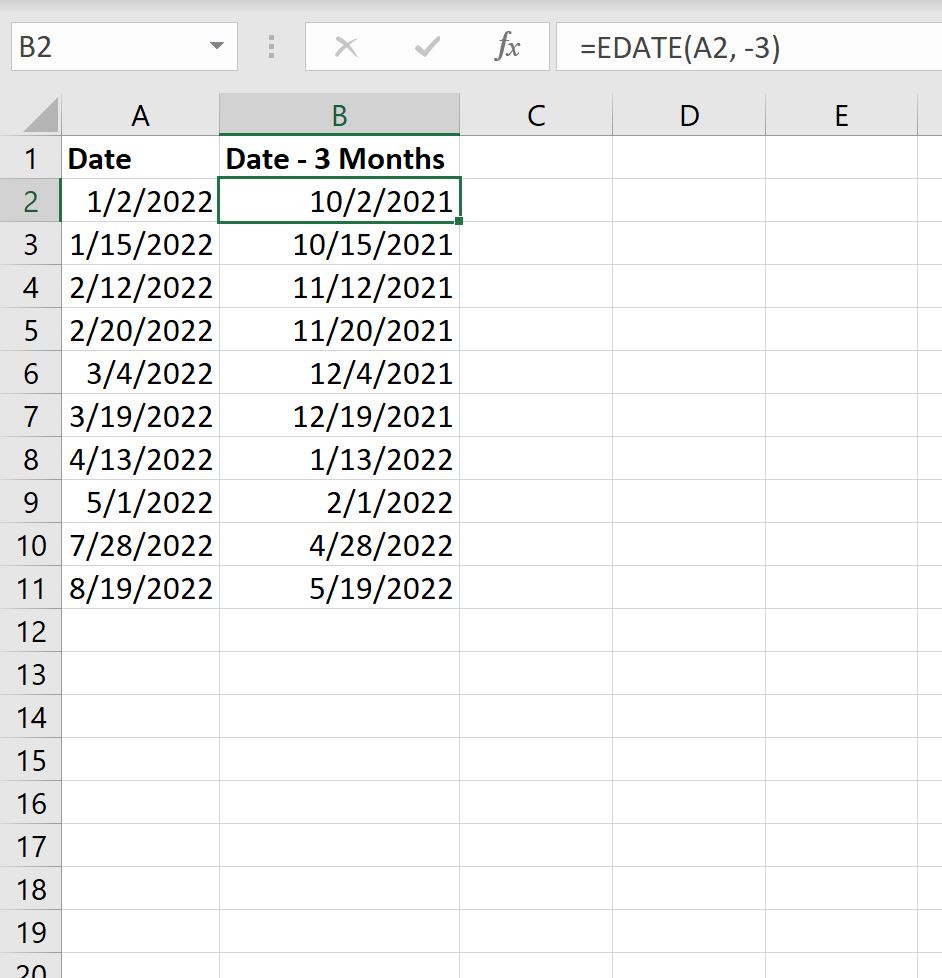 add16 Excel subtract months from date