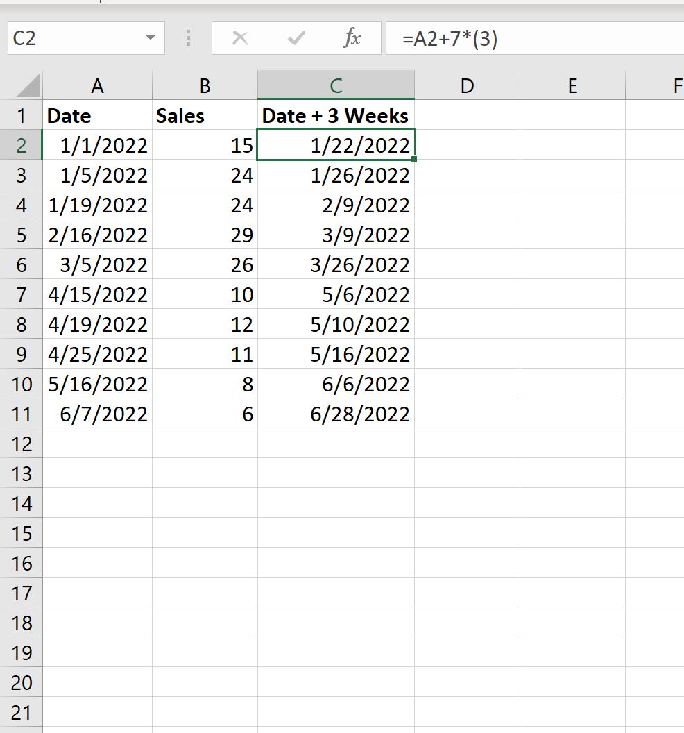 add3 add weeks to date in Excel