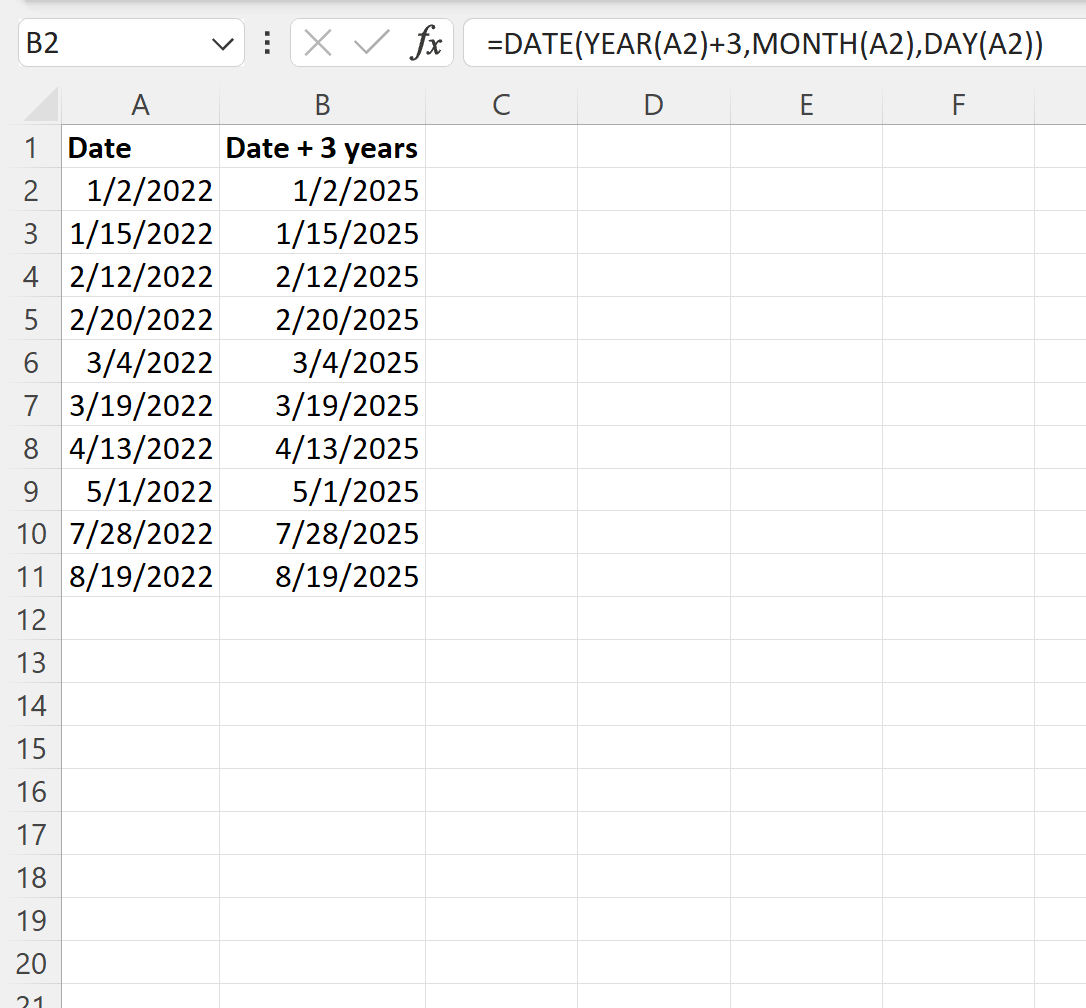 addy2 Excel add years to date