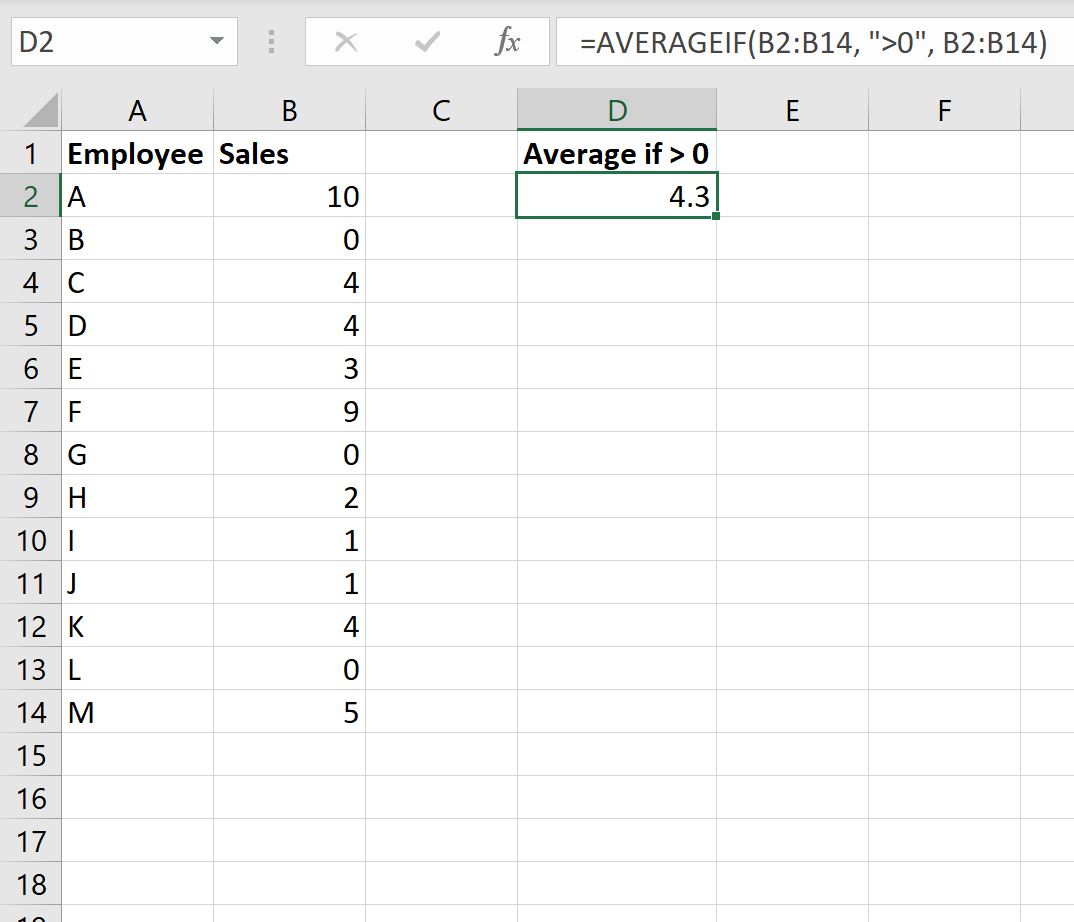 av3 Excel average if greater than zero