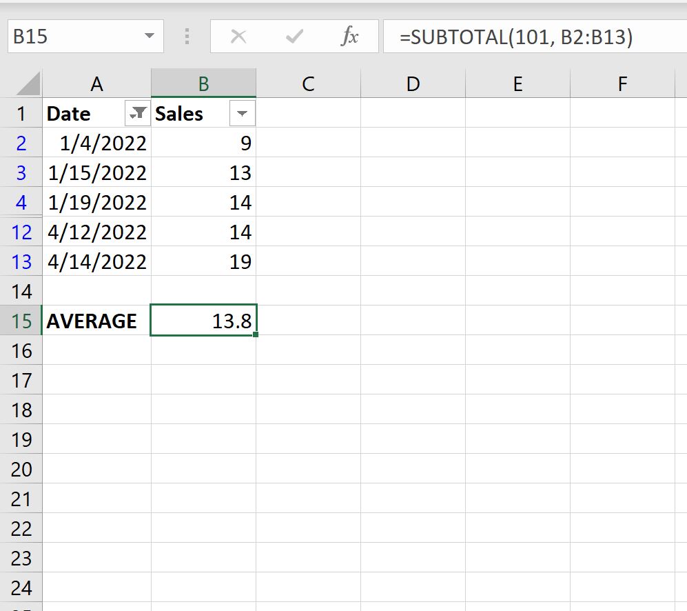 averagefilter2 Excel average filtered rows