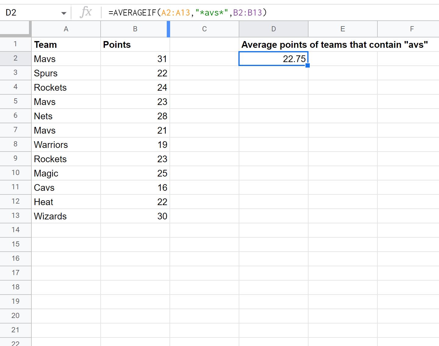 avgcontain1 Google Sheets average if cell contains text