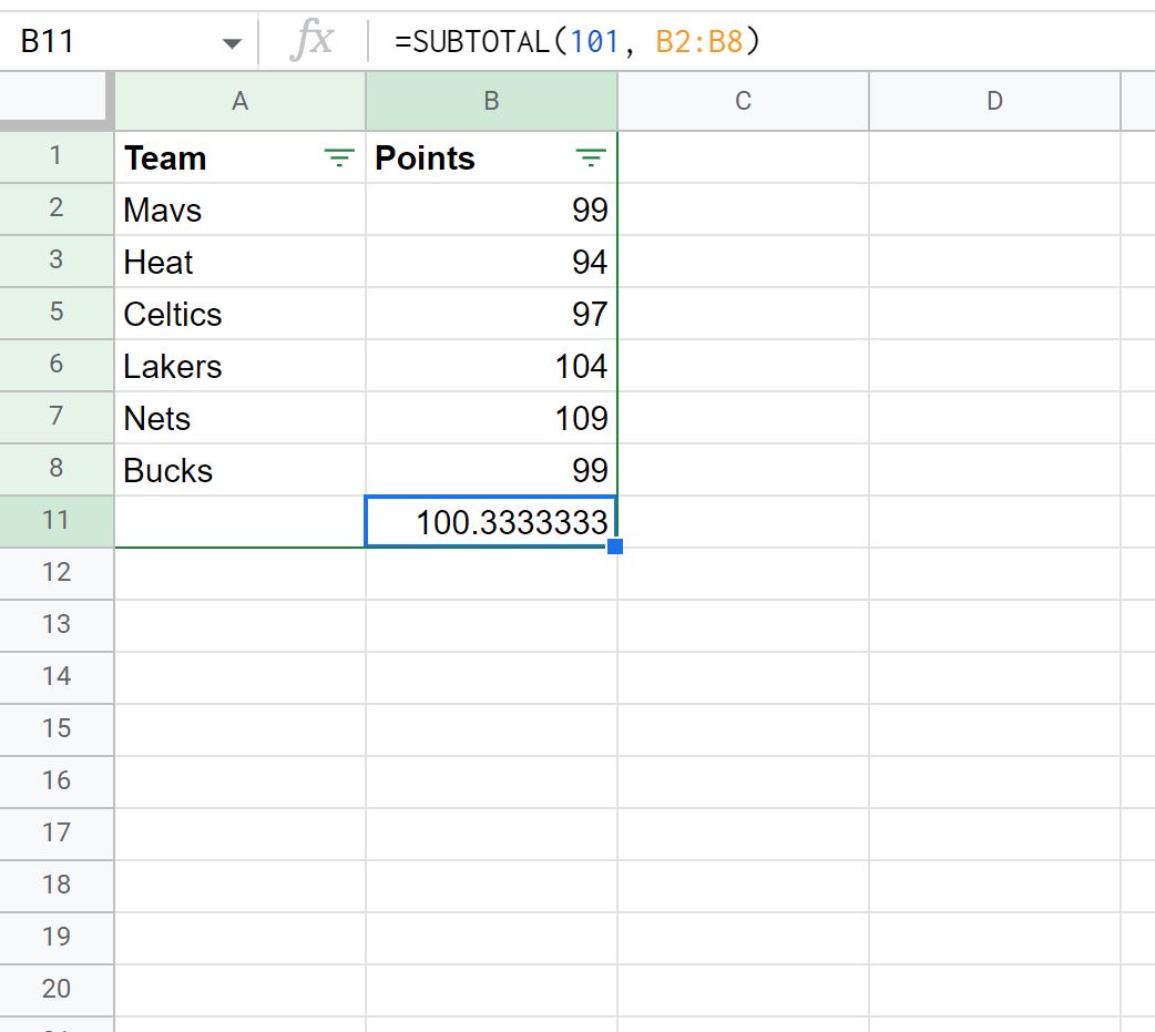 avgfilt2 average of filtered rows in Google Sheets
