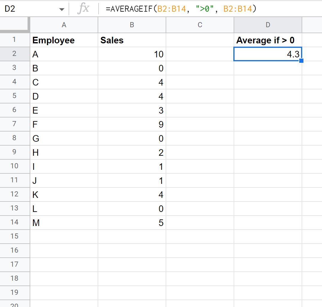 avgg3 Google Sheets average if greater than zero