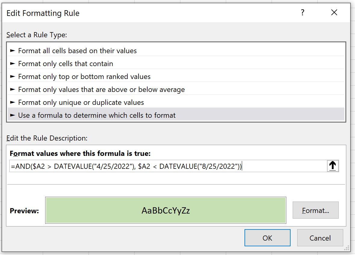 based7 Excel conditional formatting based on date range