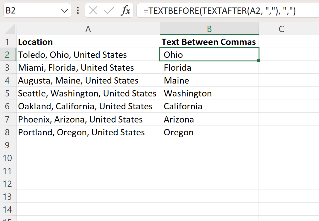 bcomma2 Excel extract text between two commas
