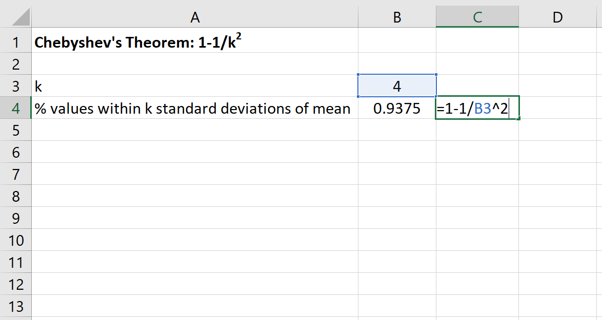 chebexcel3 Chebyshev's Theorem example calculation in Excel