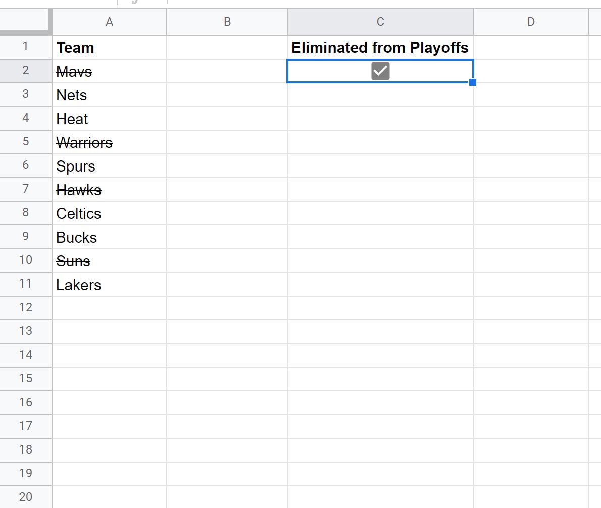 checkbox16 Google Sheets checkbox strikethrough