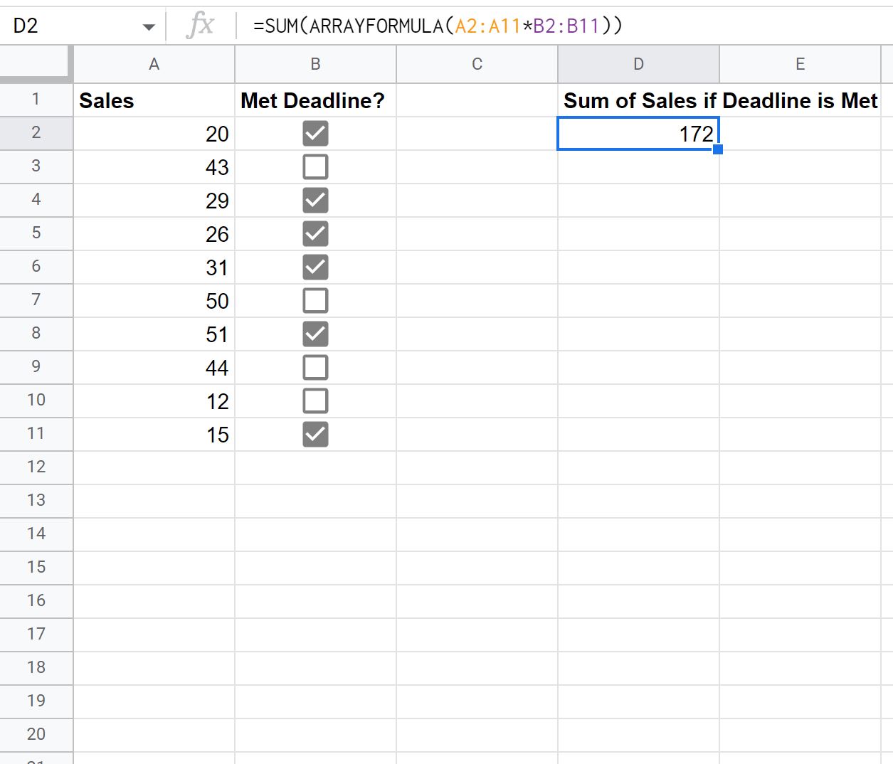 google-sheets-sum-if-checkbox-is-checked