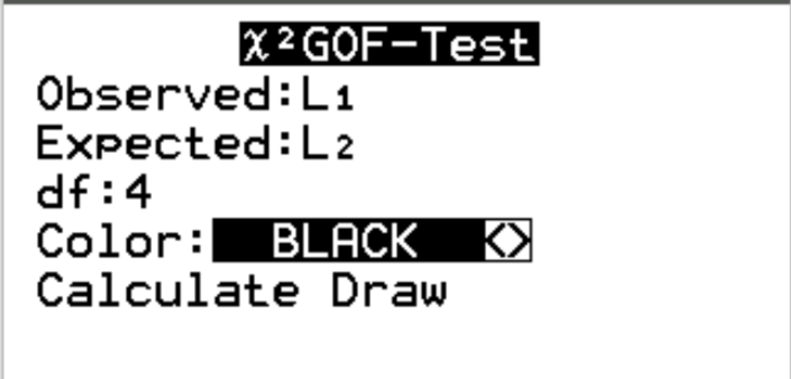 chigoodnessti4 Chi-square goodness of fit test on a TI-84 calculator