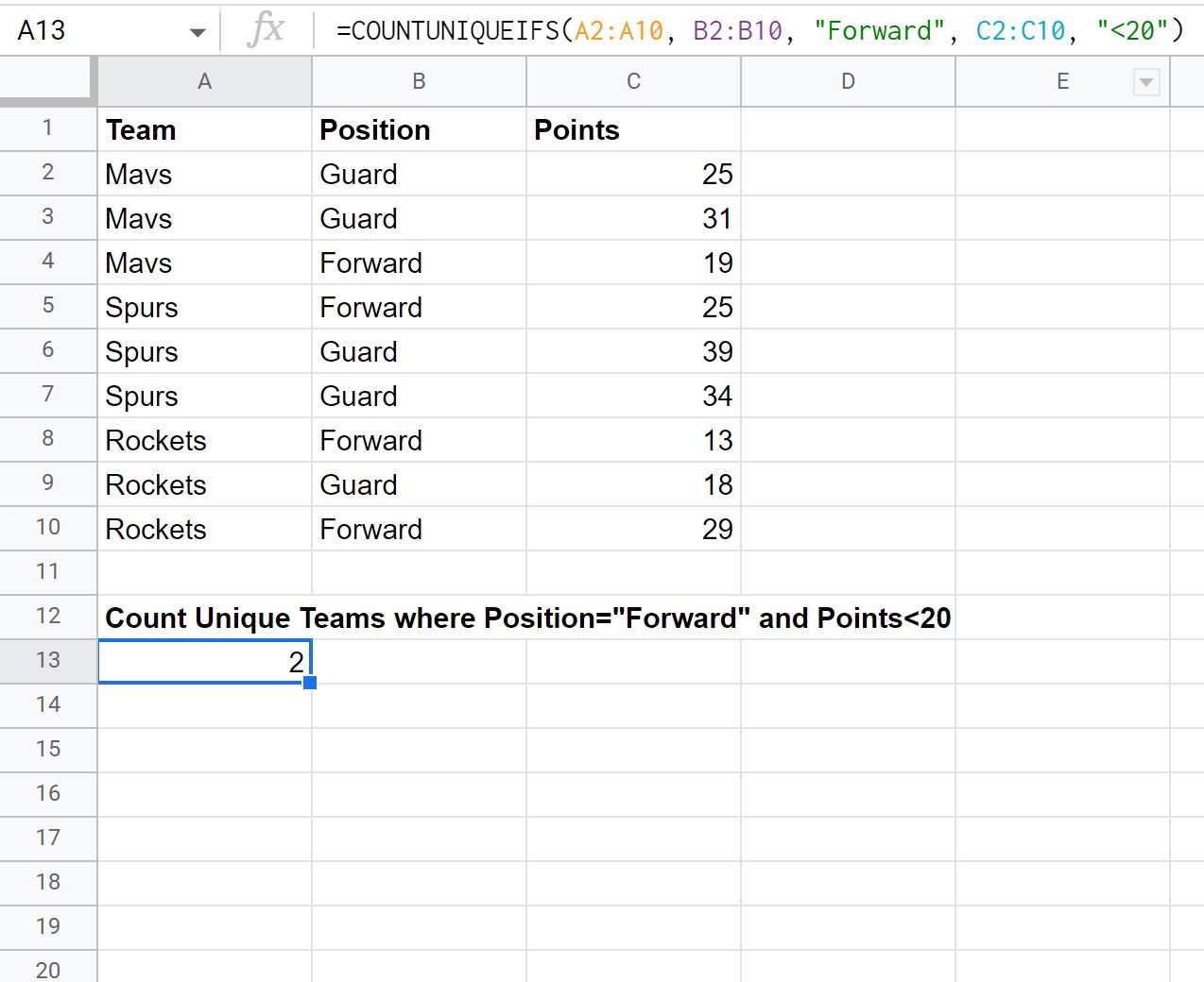ci3 Google Sheets count unique based on multiple criteria