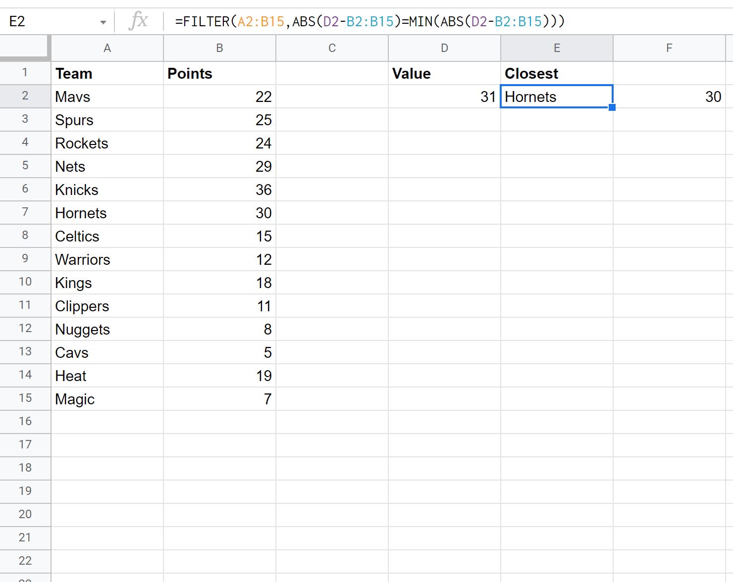 BEST Way To Find The Closest Value In Google Sheets With Examples 