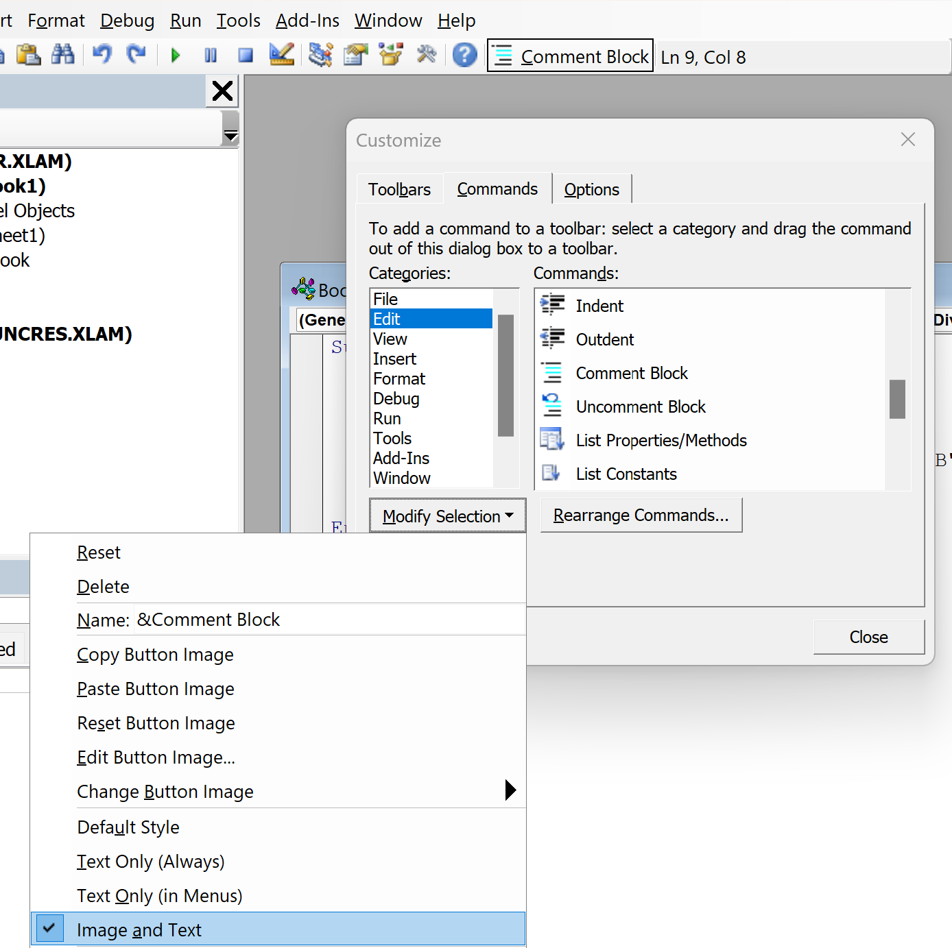 VBA comment block shortcut keys