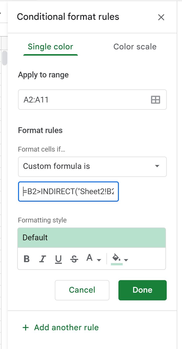con4 Google Sheets conditional formatting based on another sheet