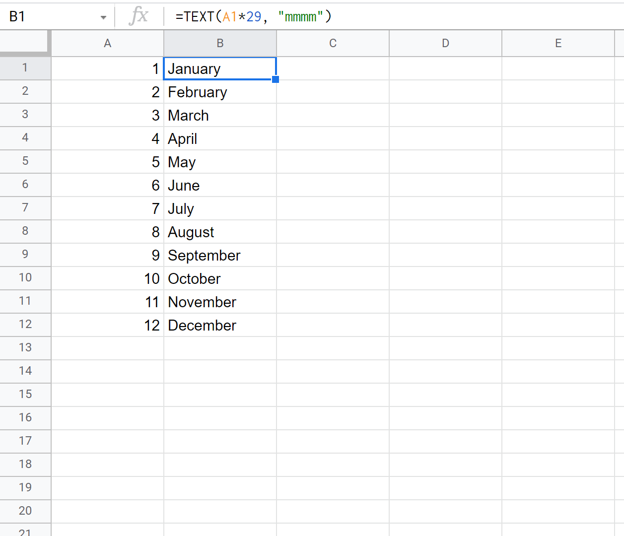 convert1 convert month number to month name in Google Sheets