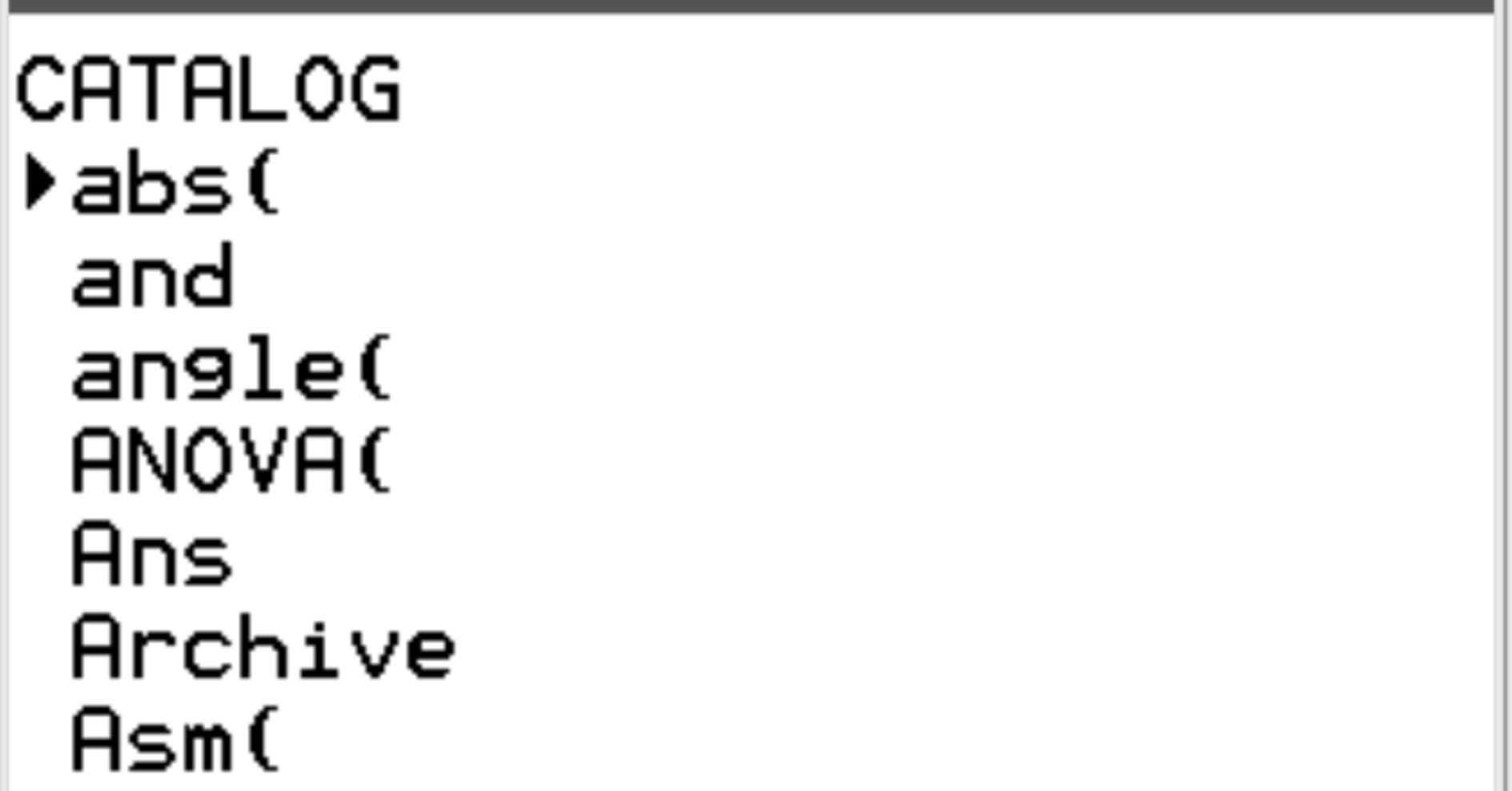 correlationti1 CATALOG screen on TI-84 calculator