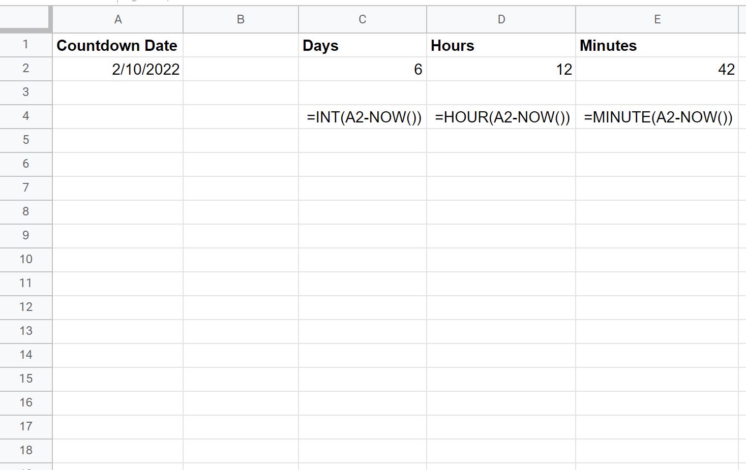 countdown2 countdown timer in Google Sheets