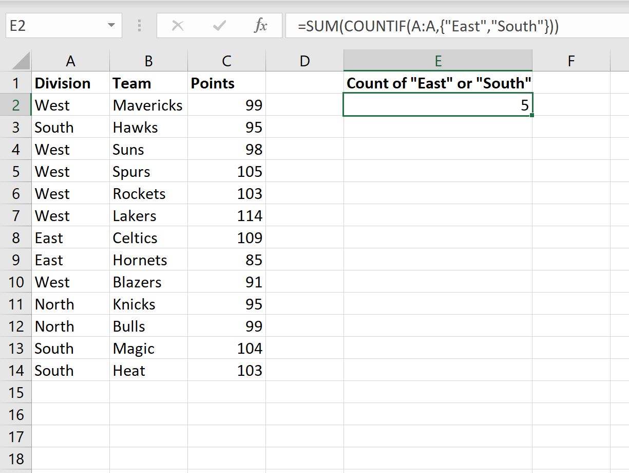countifor2 COUNTIF with OR in Excel