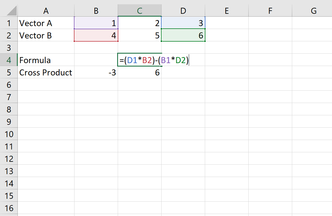 crossexcel3 Excel formula for the second component of the cross product