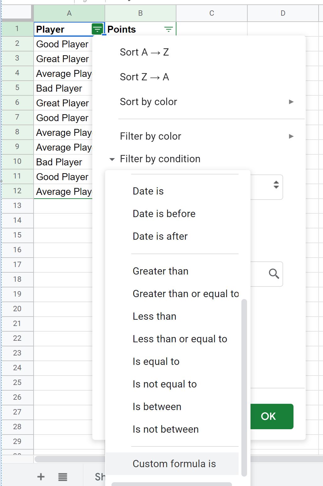 custom3 Google Sheets filter using custom formula