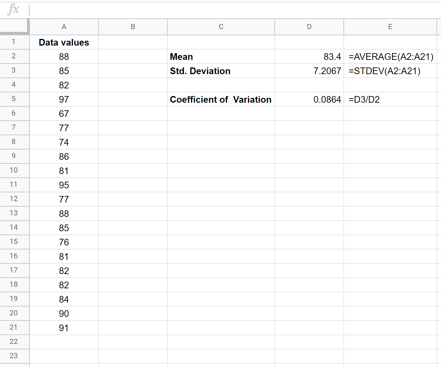 cvsheets3 Coefficient of variation in Google Sheets
